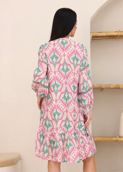 AYNA SMOCK DRESS - MINT/PINK