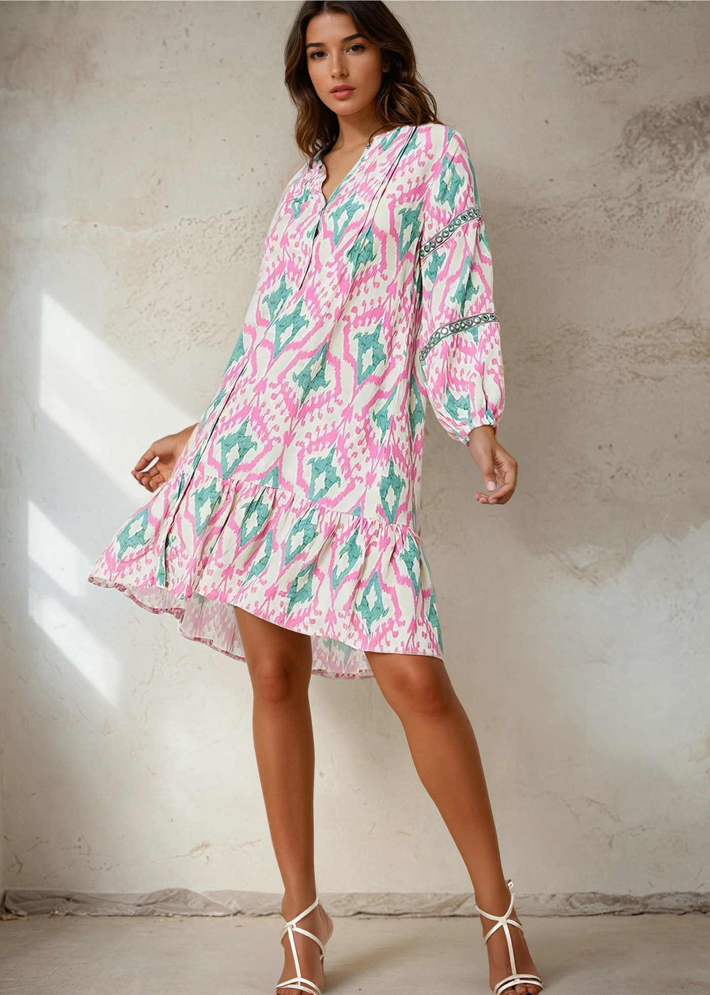 AYNA SMOCK DRESS - MINT/PINK