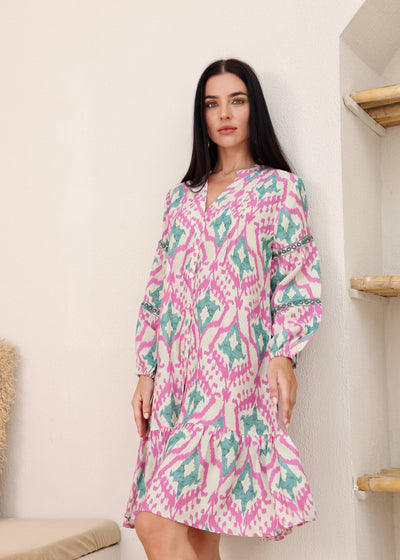 AYNA SMOCK DRESS - MINT/PINK