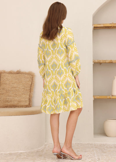 AYNA SMOCK DRESS - YELLOW/ GREY