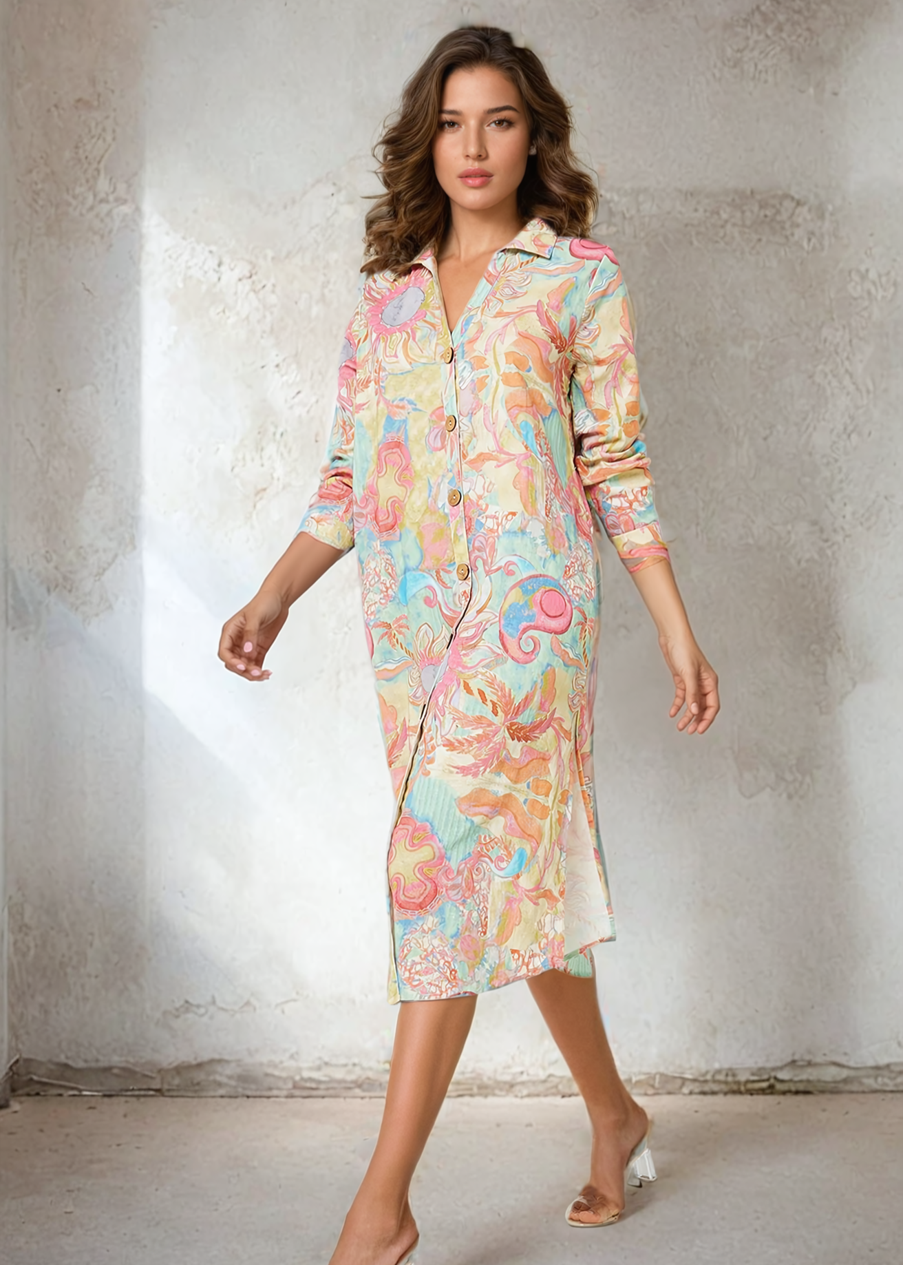 OCEAN BREEZE SHIRT DRESS - AQUA